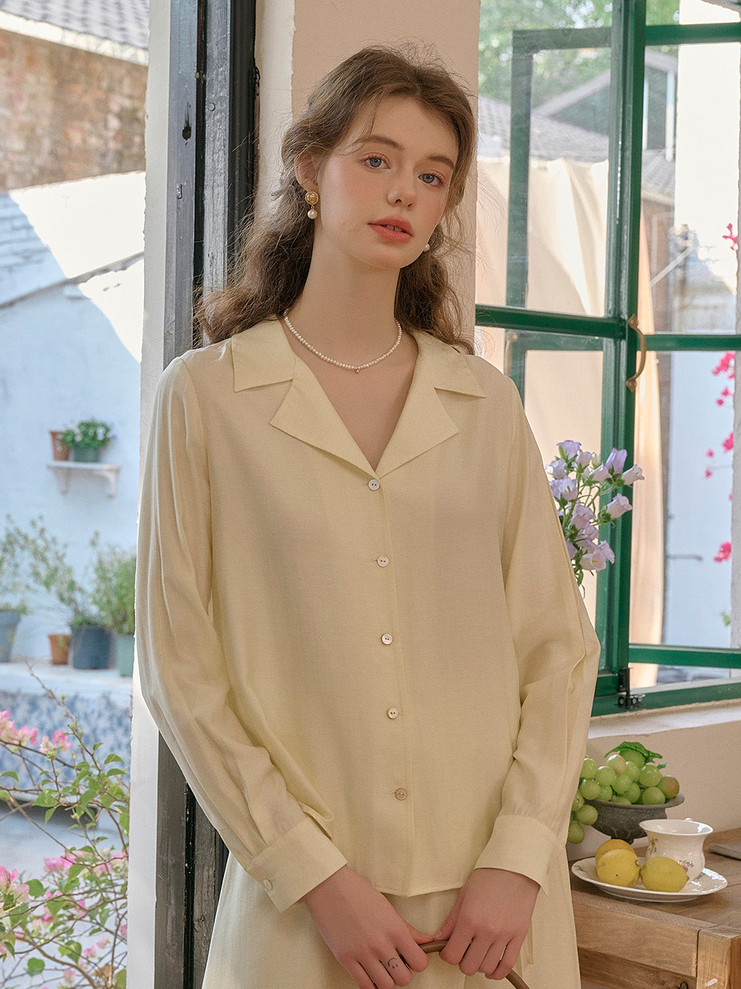 【Final Sale】Isla V-Neck Lapel Wool Shirt- Yellow
