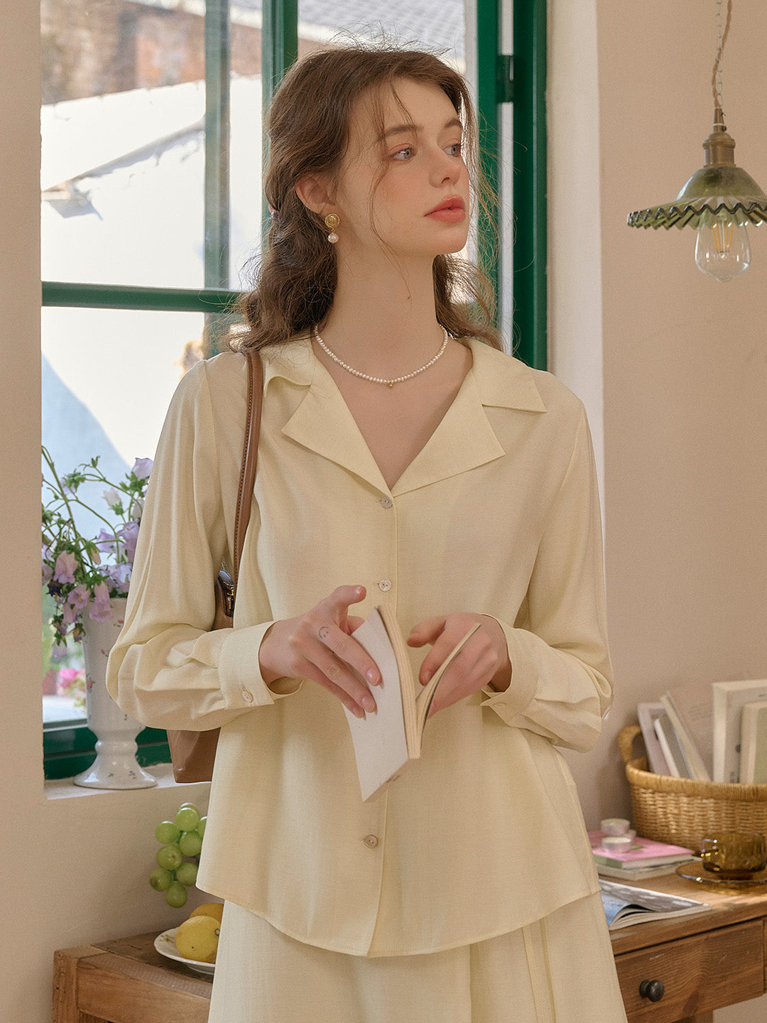 【Final Sale】Isla V-Neck Lapel Wool Shirt- Yellow