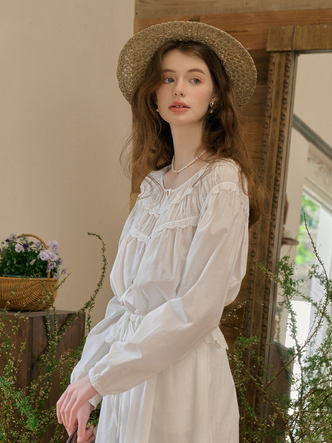 Isabella Round Neck Lace Cotton Blouse