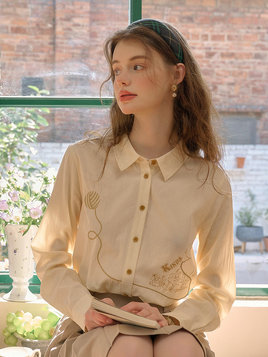 【Final Sale】Keira Lapel Embroidery Shirt - Yellow