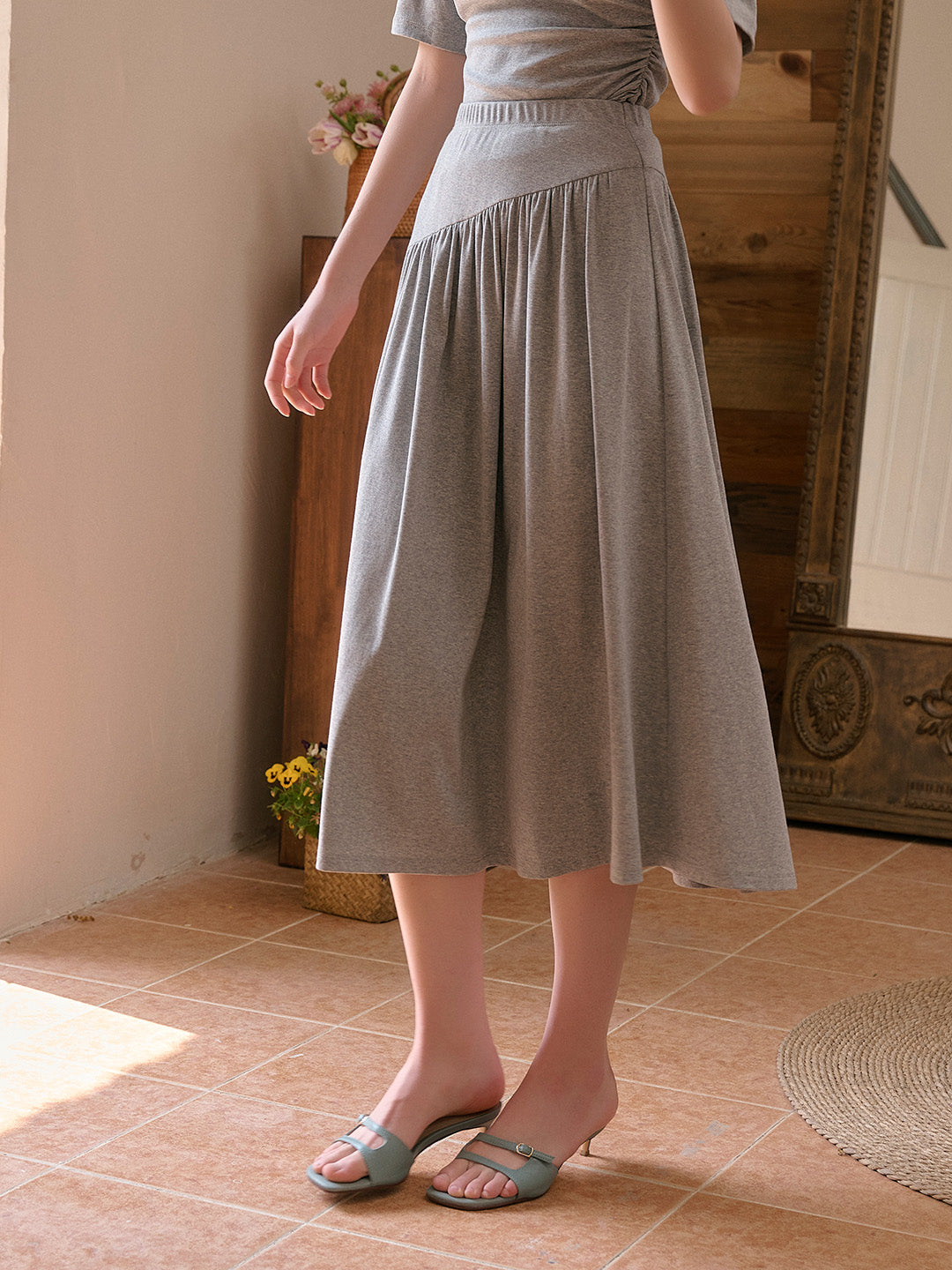 【Final Sale】Indigo A-Line Elastic Skirt