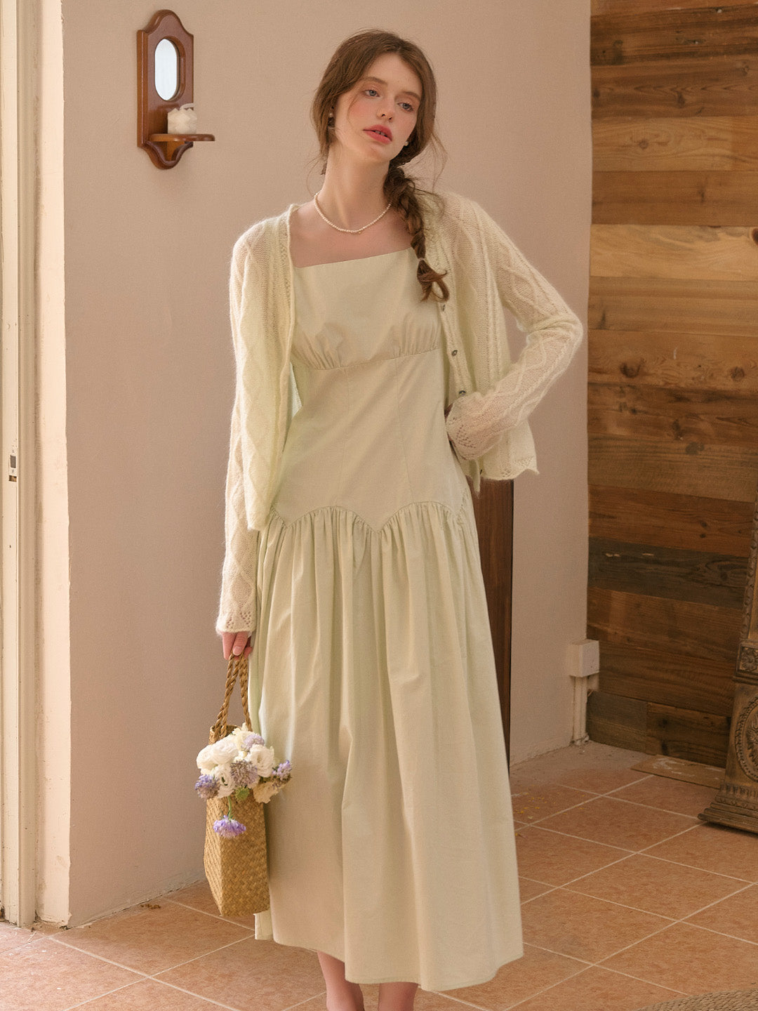 【Final Sale】Jemma Square Neck Patchwork Dress - Green