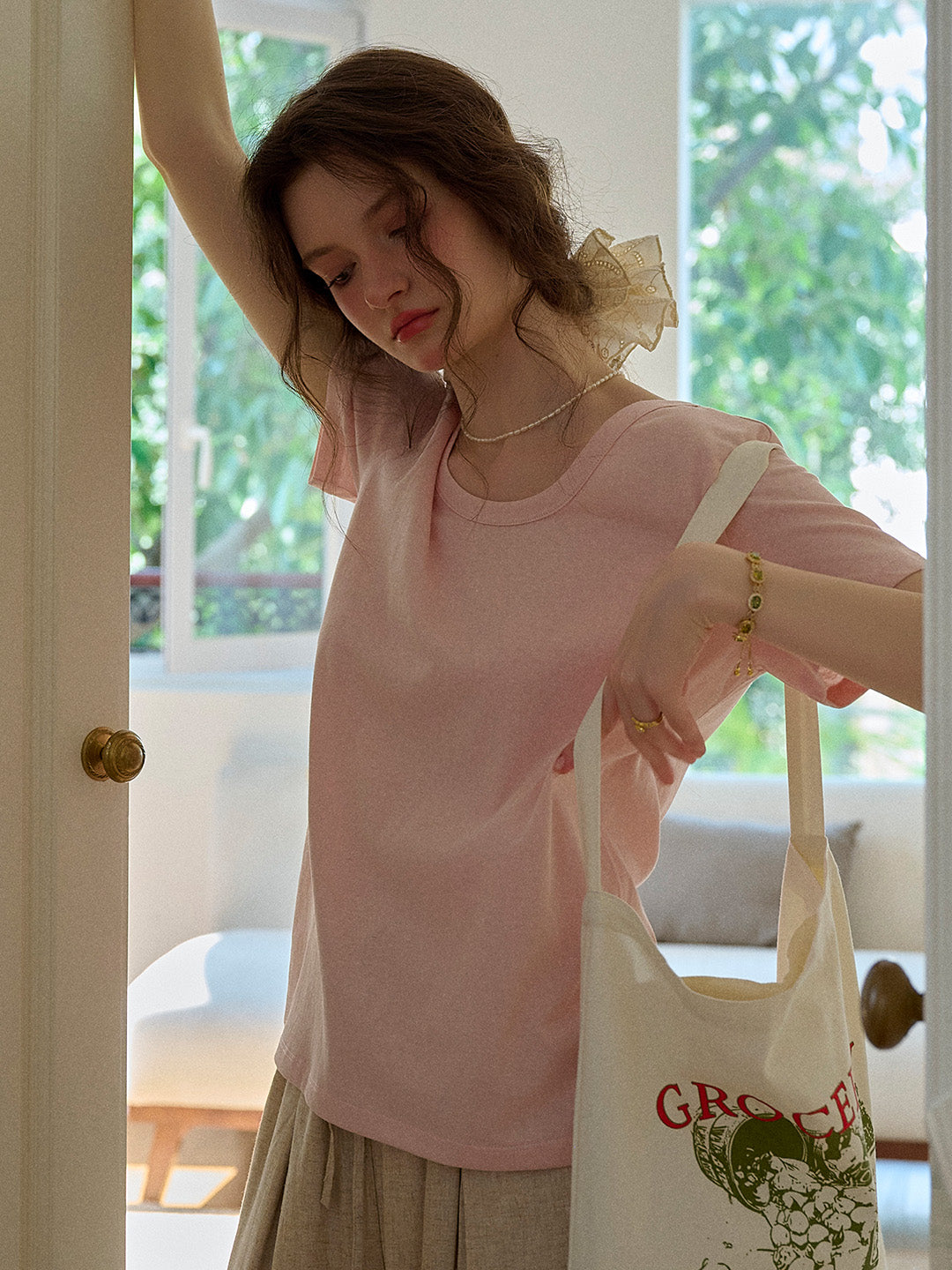 Maisie Simple Round Neck Top - Pink