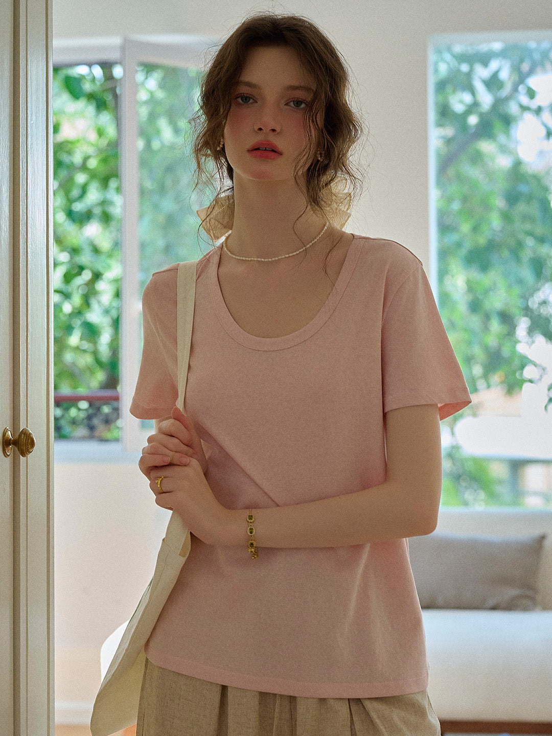 Maisie Simple Round Neck Top - Pink