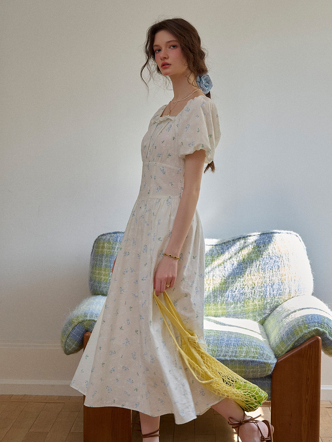 【Final Sale】Lara Square Neck Floral 100% Cotton Dress