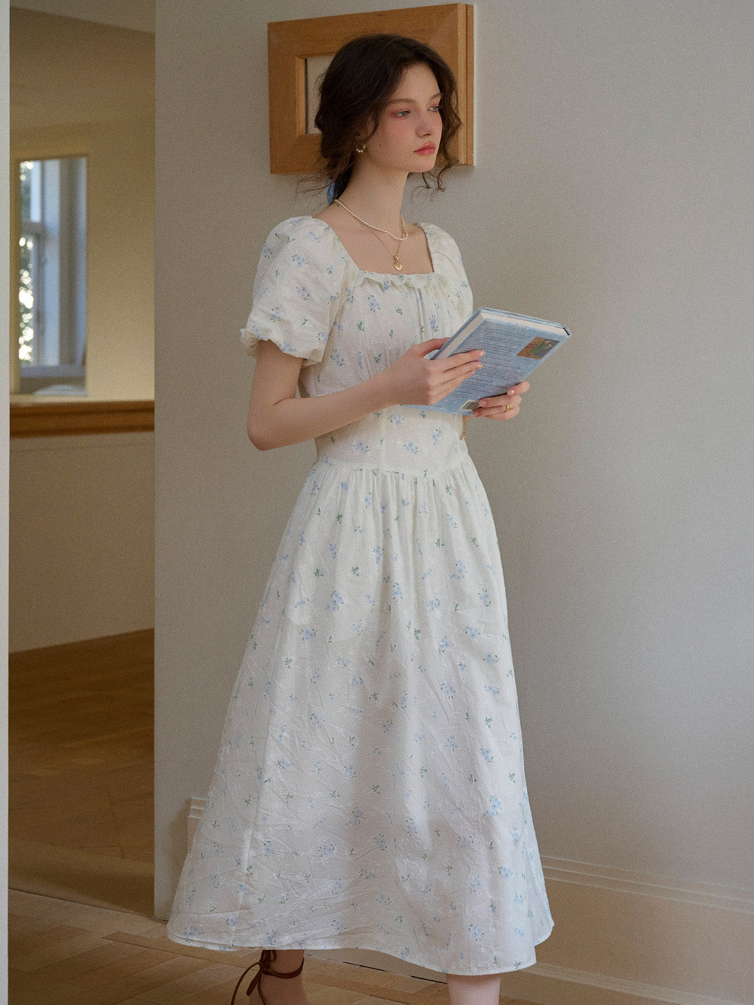 【Final Sale】Lara Square Neck Floral 100% Cotton Dress