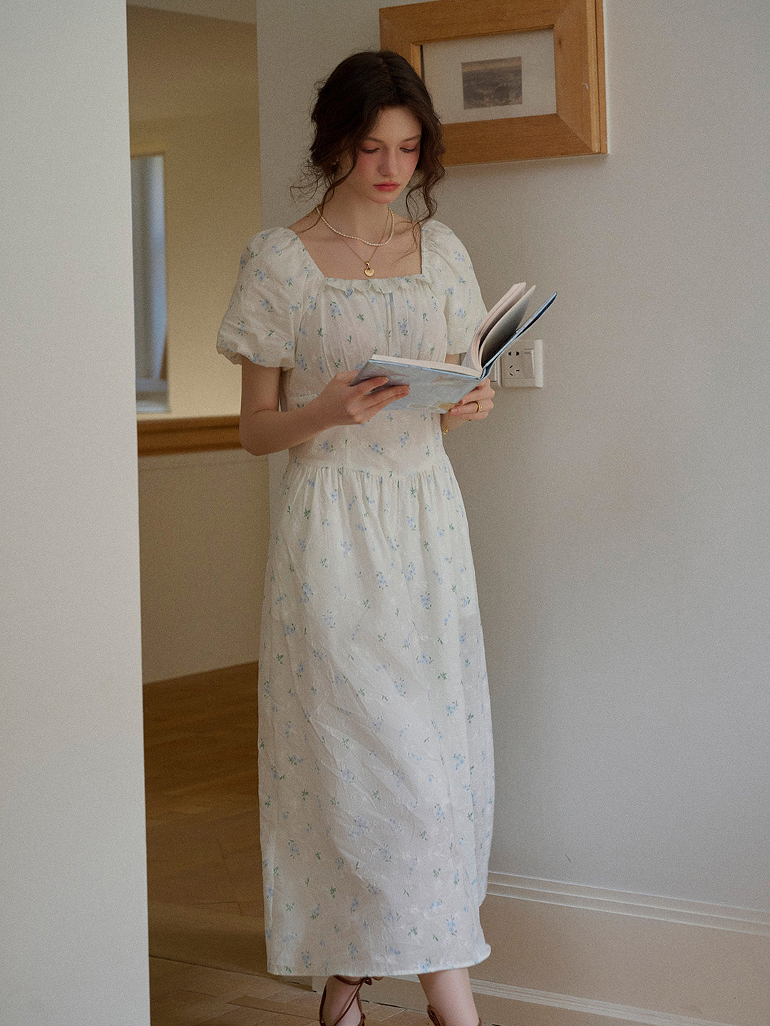 【Final Sale】Lara Square Neck Floral 100% Cotton Dress