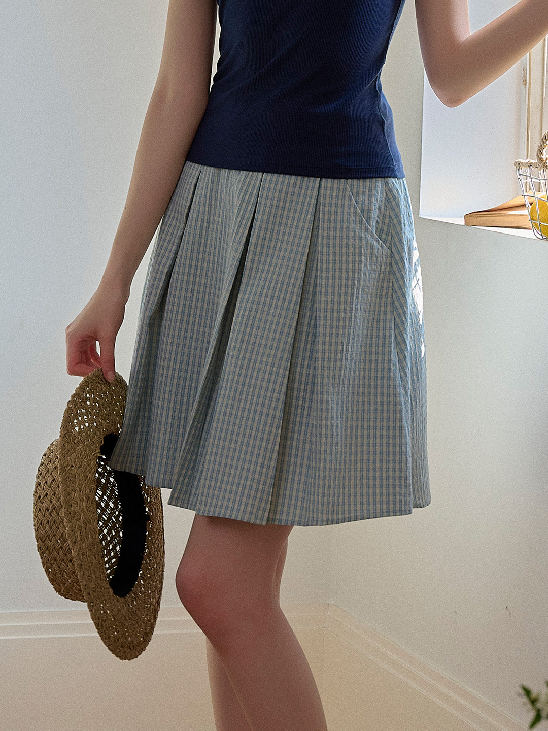 【Final Sale】Marigold Plaid Pocket Pleated Skirt
