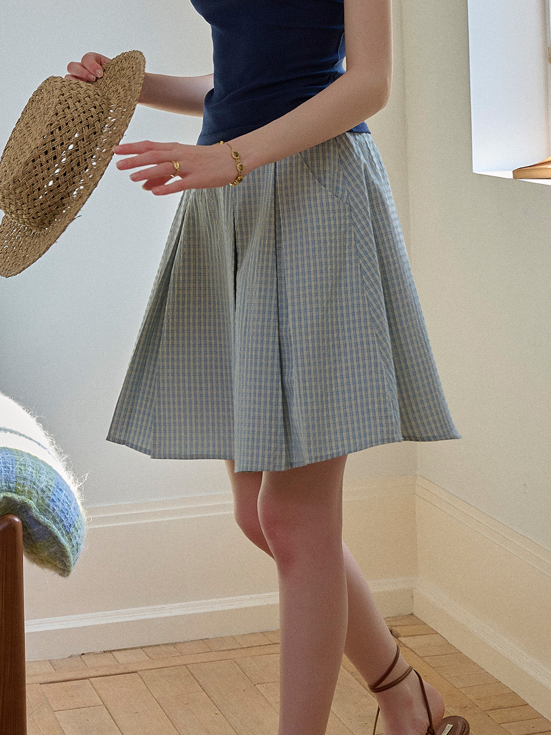 【Final Sale】Marigold Plaid Pocket Pleated Skirt