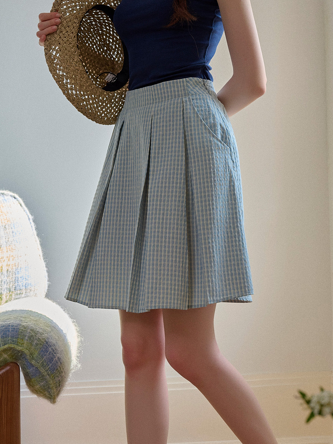 【Final Sale】Marigold Plaid Pocket Pleated Skirt