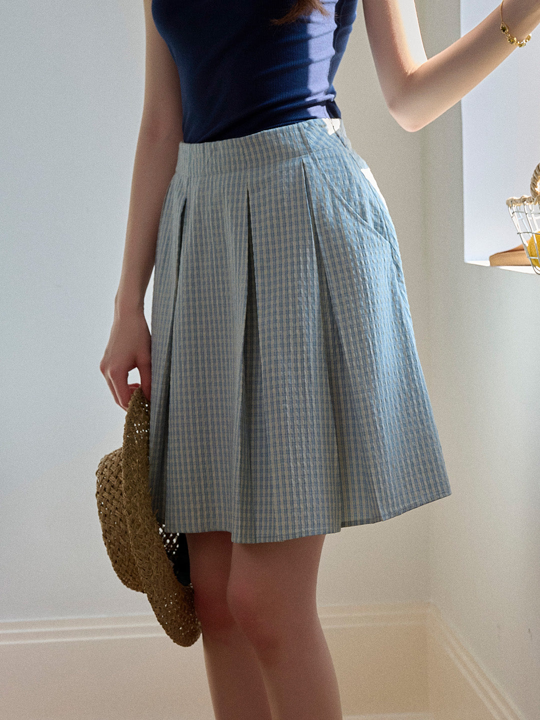 【Final Sale】Marigold Plaid Pocket Pleated Skirt