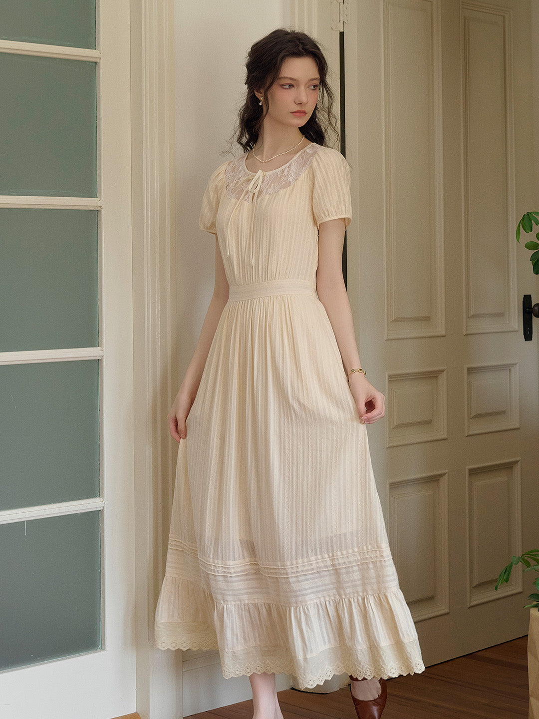 Elliott Round Neck Lace Tie 100% Cotton Dress
