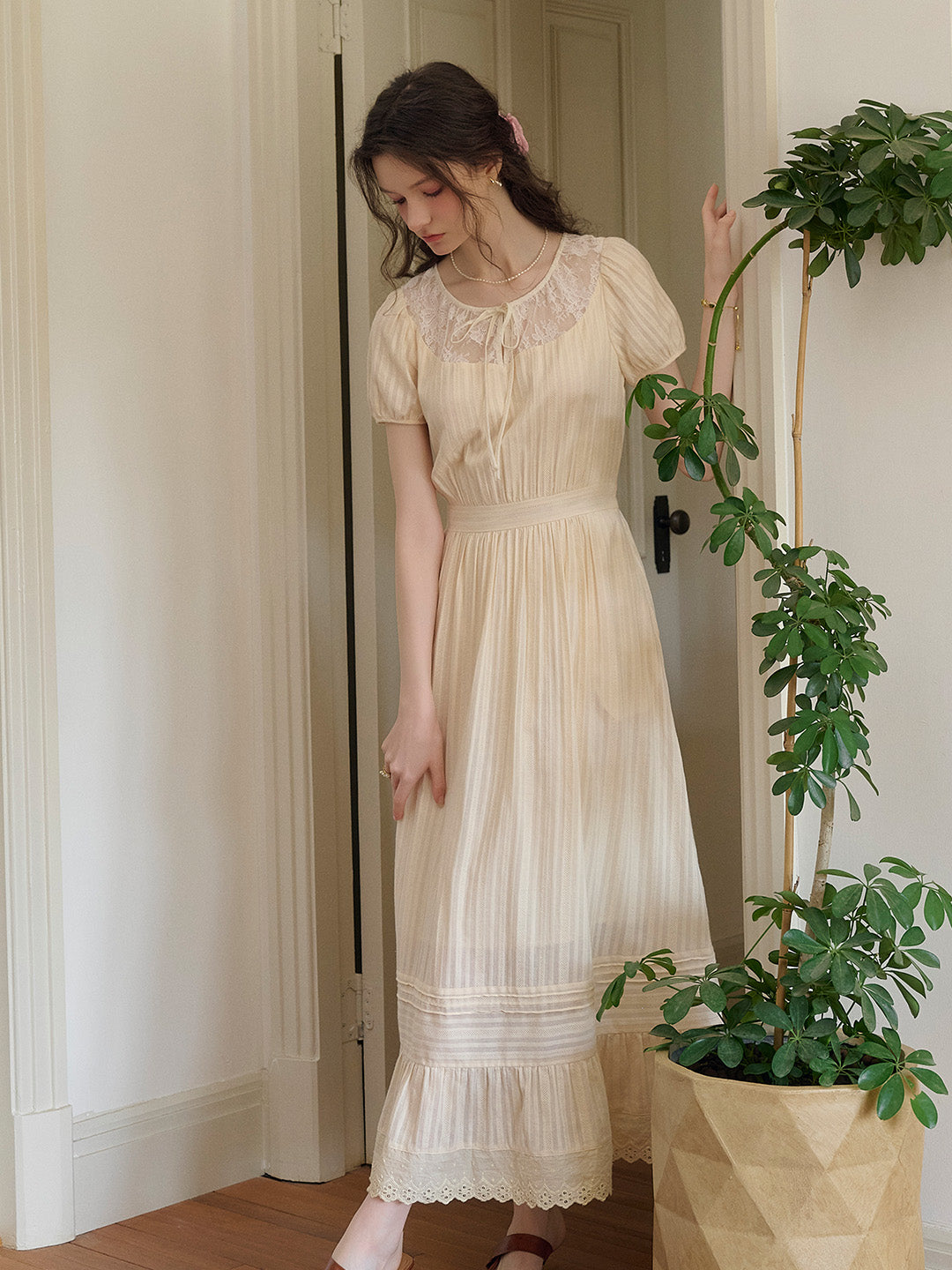 Elliott Round Neck Lace Tie 100% Cotton Dress
