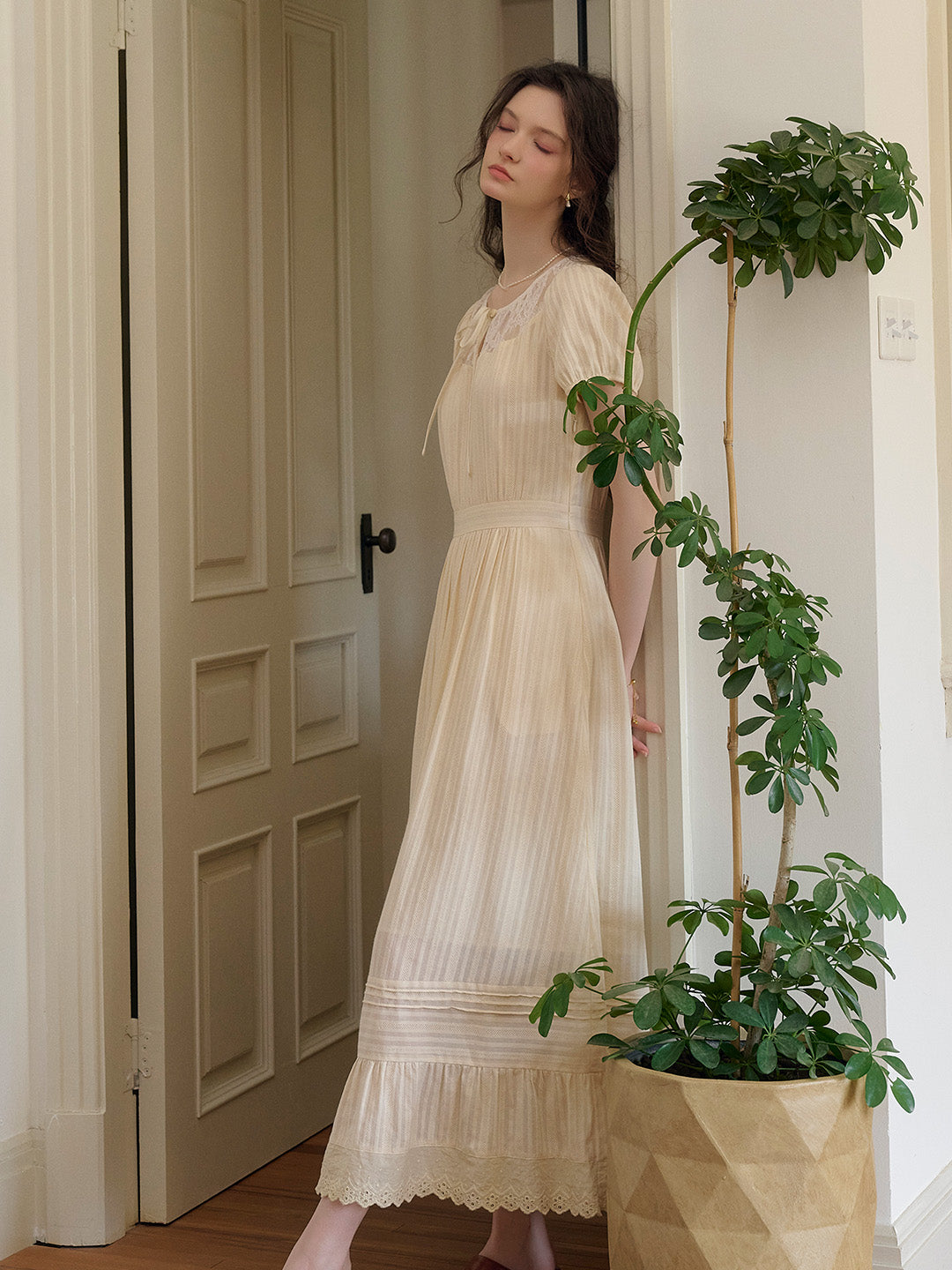 Elliott Round Neck Lace Tie 100% Cotton Dress
