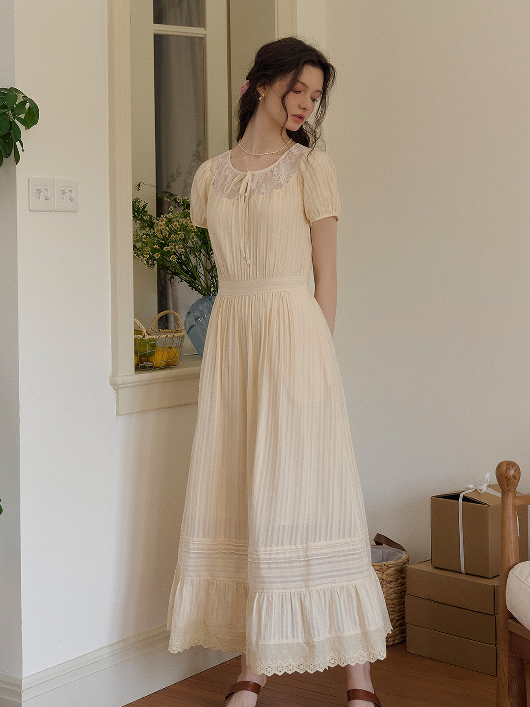 Elliott Round Neck Lace Tie 100% Cotton Dress