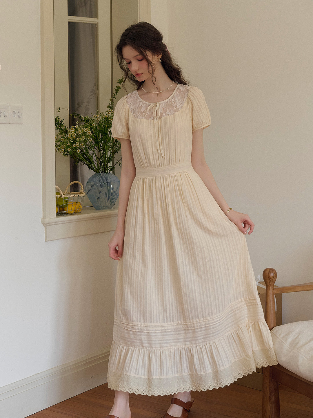 Elliott Round Neck Lace Tie 100% Cotton Dress