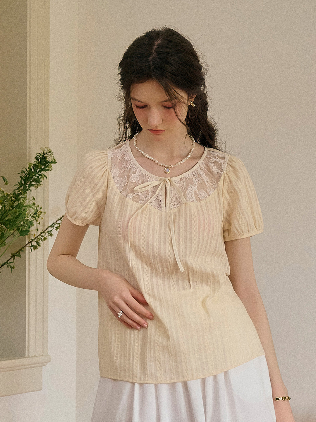 Rosalie Round Neck Lace 100% Cotton Blouse