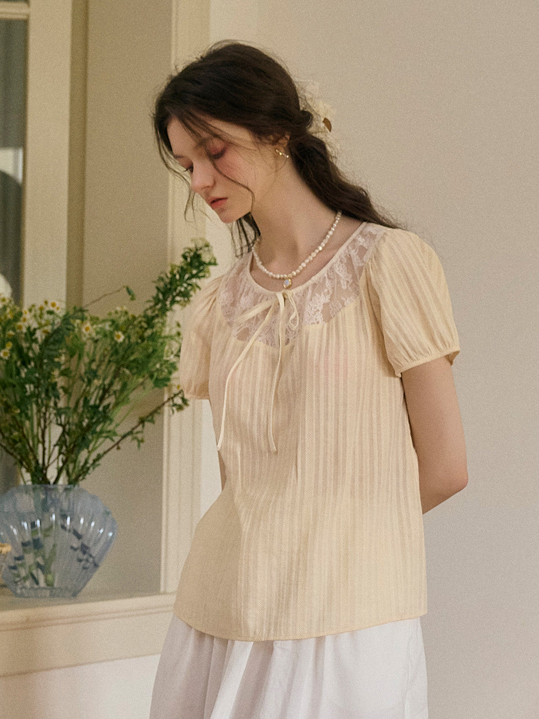 Rosalie Round Neck Lace 100% Cotton Blouse