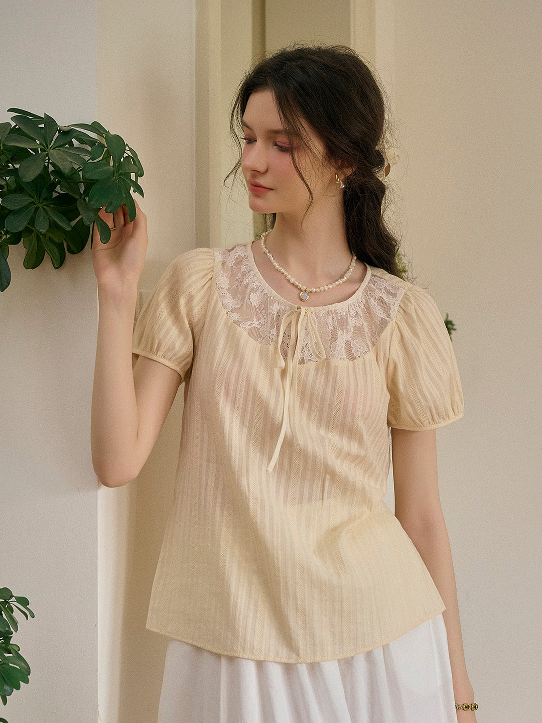 Rosalie Round Neck Lace 100% Cotton Blouse