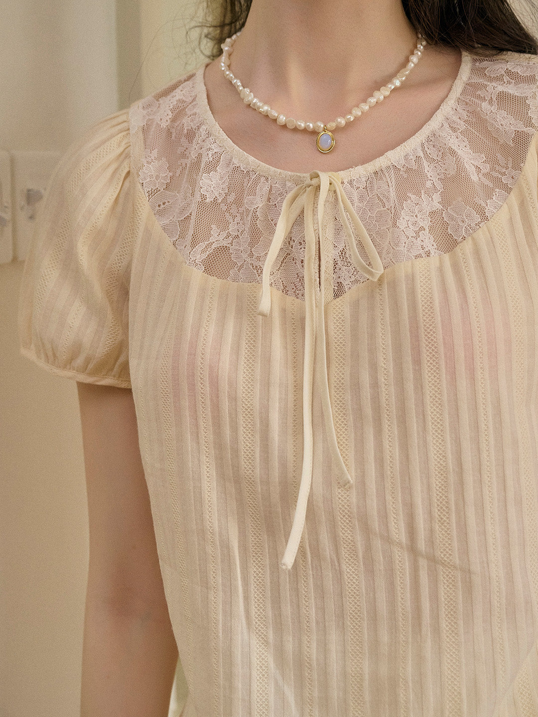Rosalie Round Neck Lace 100% Cotton Blouse