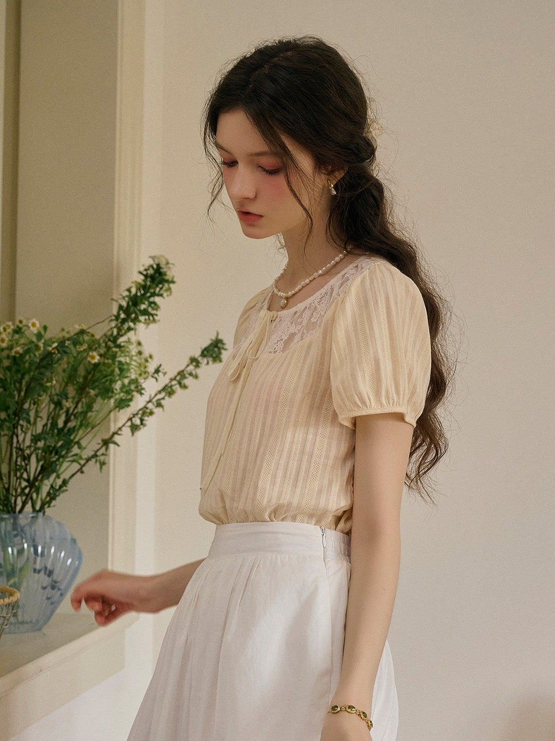 Rosalie Round Neck Lace 100% Cotton Blouse