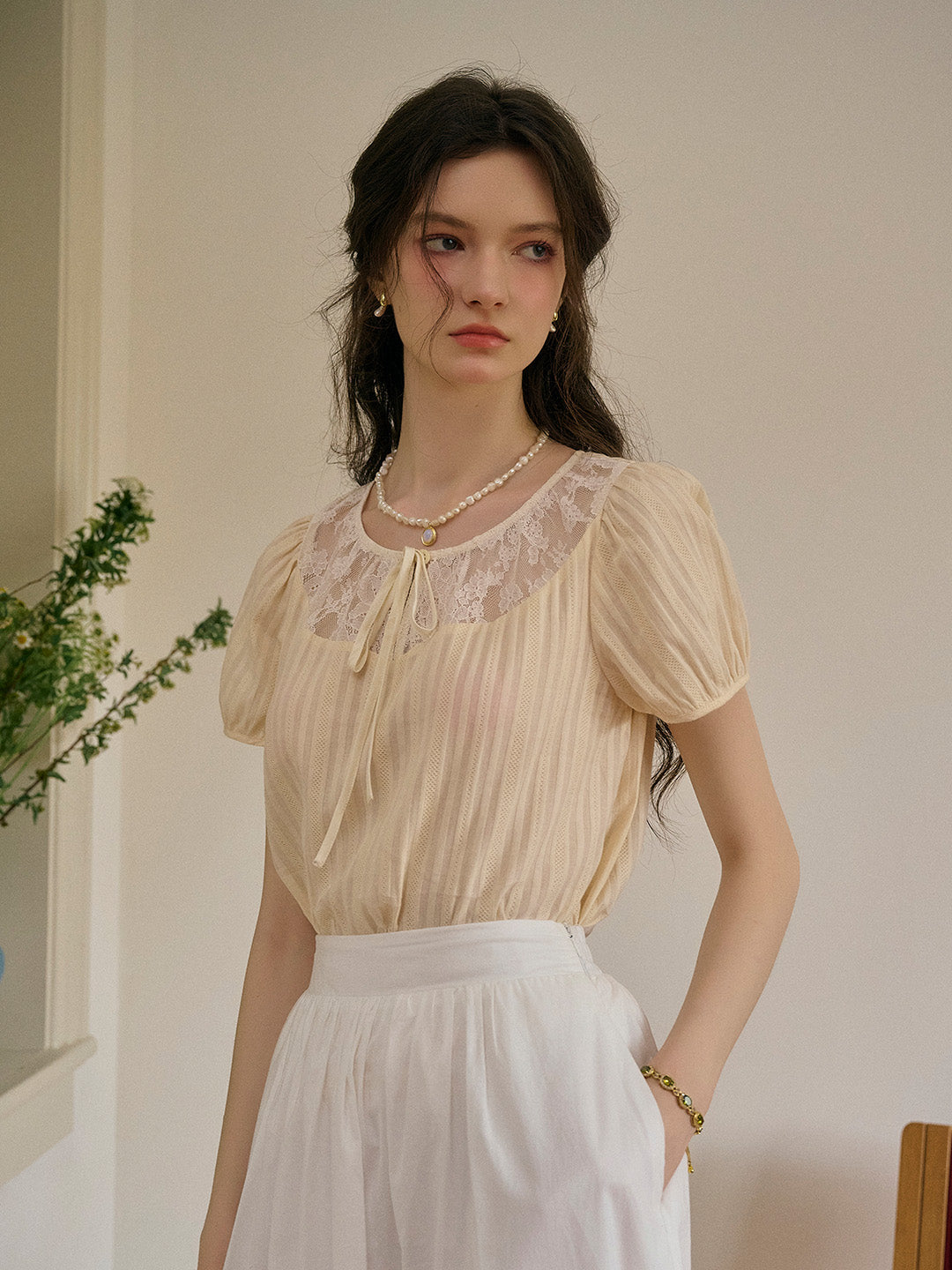 Rosalie Round Neck Lace 100% Cotton Blouse