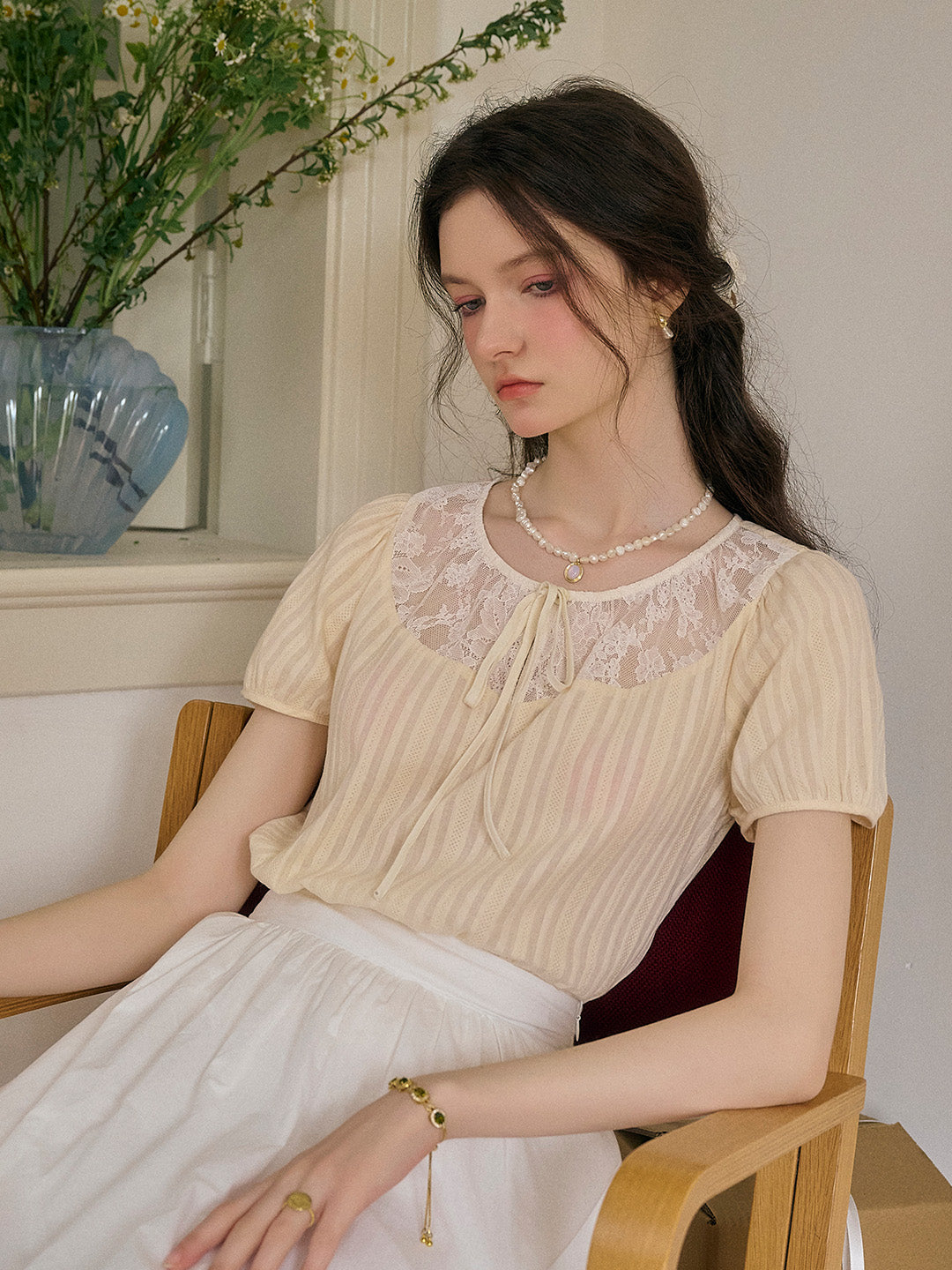 Rosalie Round Neck Lace 100% Cotton Blouse