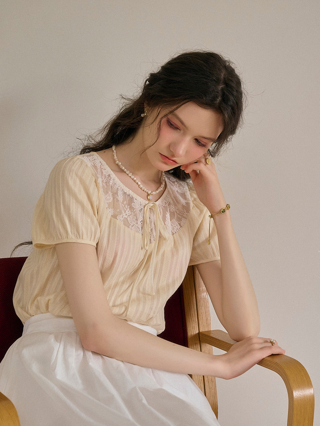 Rosalie Round Neck Lace 100% Cotton Blouse