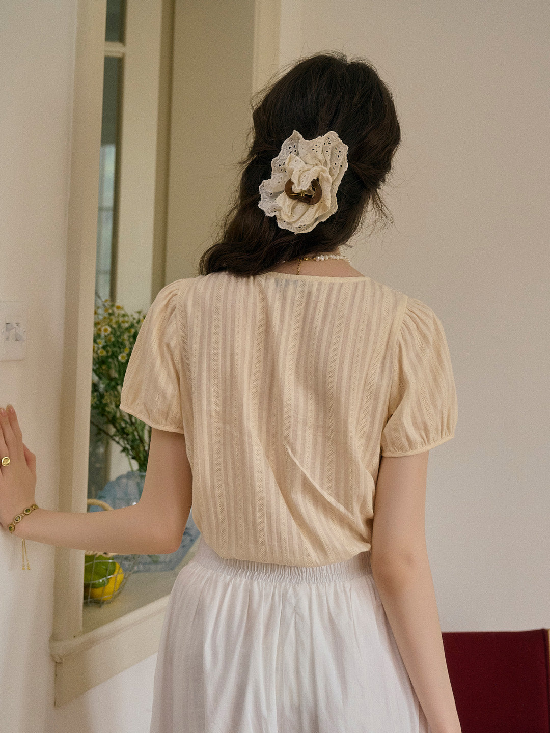 Rosalie Round Neck Lace 100% Cotton Blouse