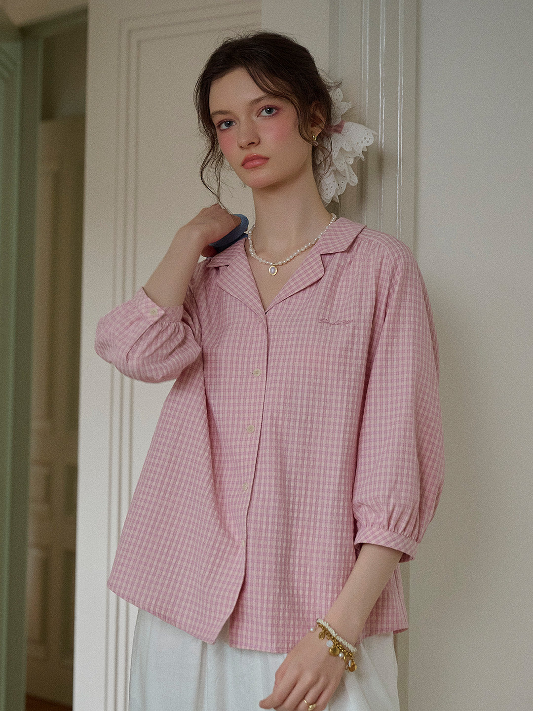 【Final Sale】Isabella Laple SR Logo Plaid Shirt