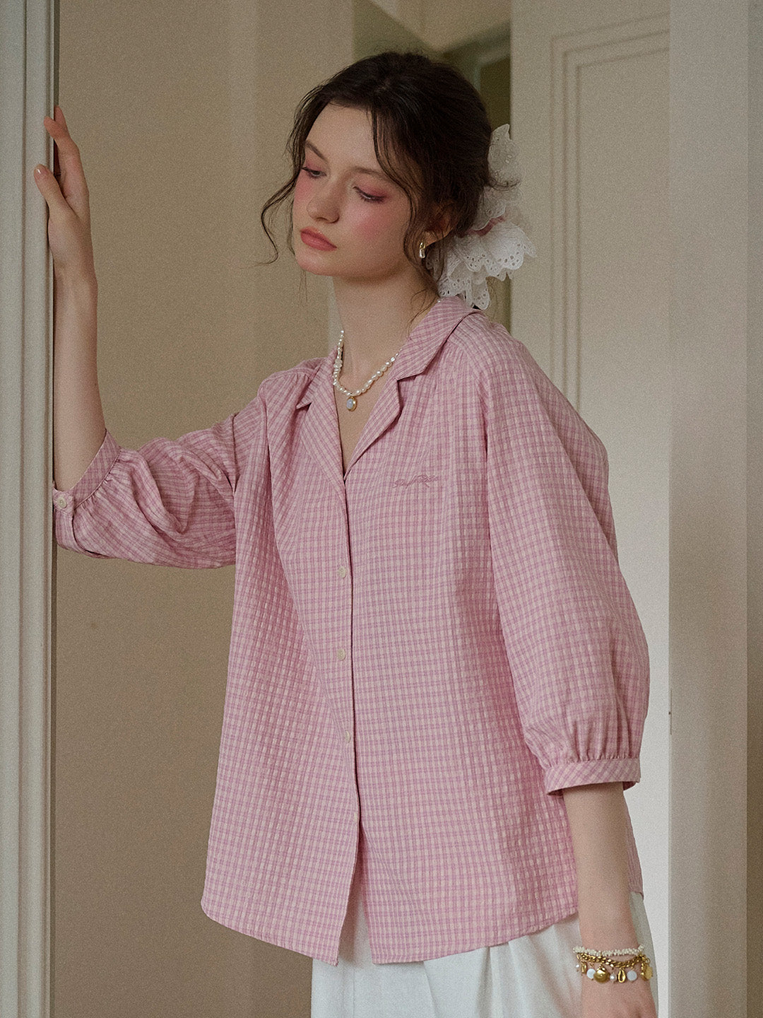 【Final Sale】Isabella Laple SR Logo Plaid Shirt