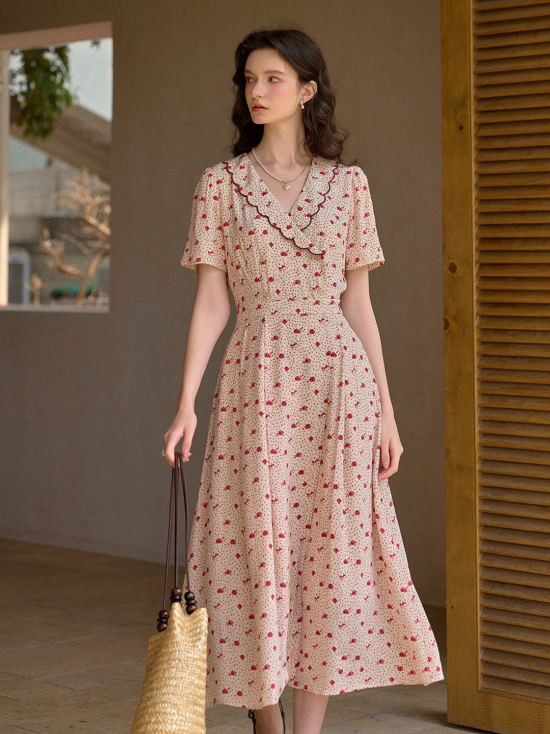 【Final Sale】Thea Ruffle V-Neck Floral Dot Dress