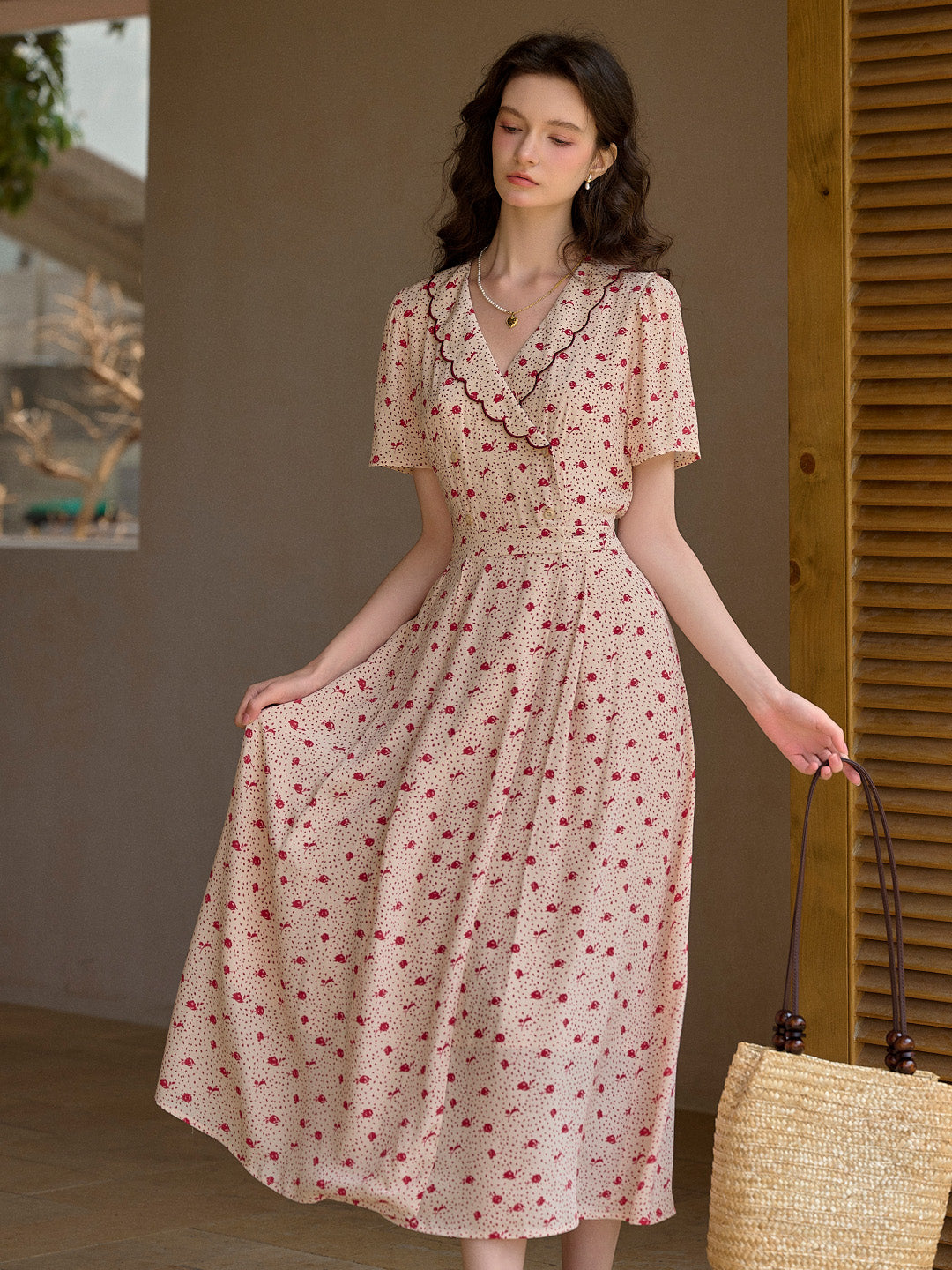 【Final Sale】Thea Ruffle V-Neck Floral Dot Dress