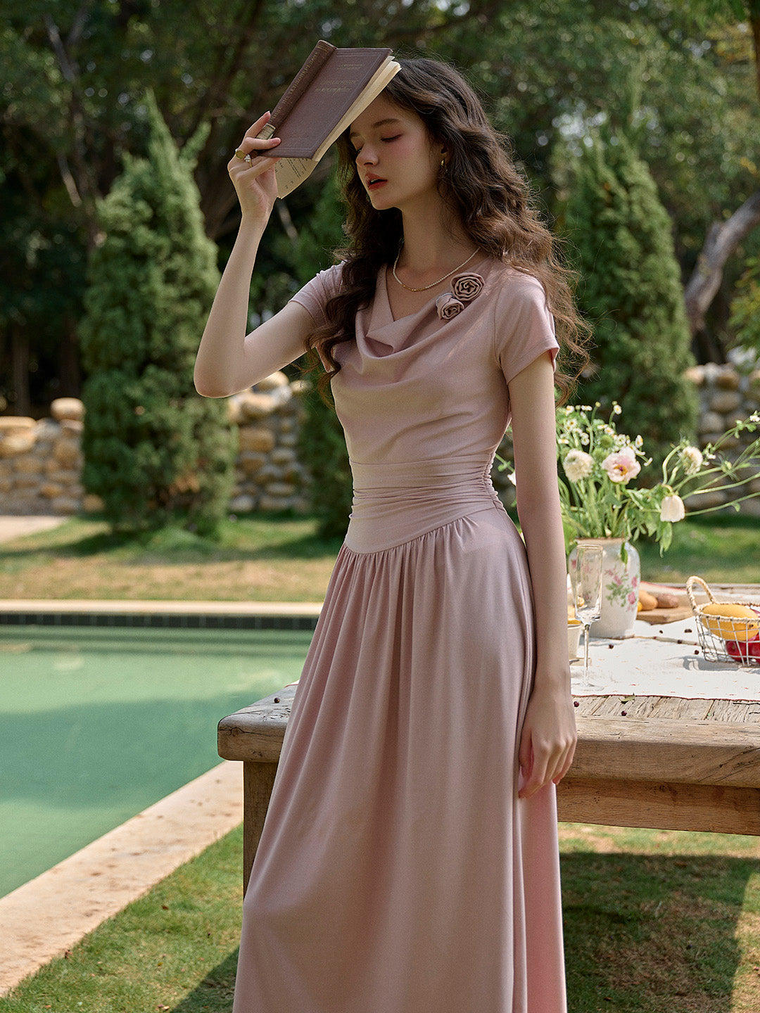 Briar Cowl Neck 3D Rose Dress