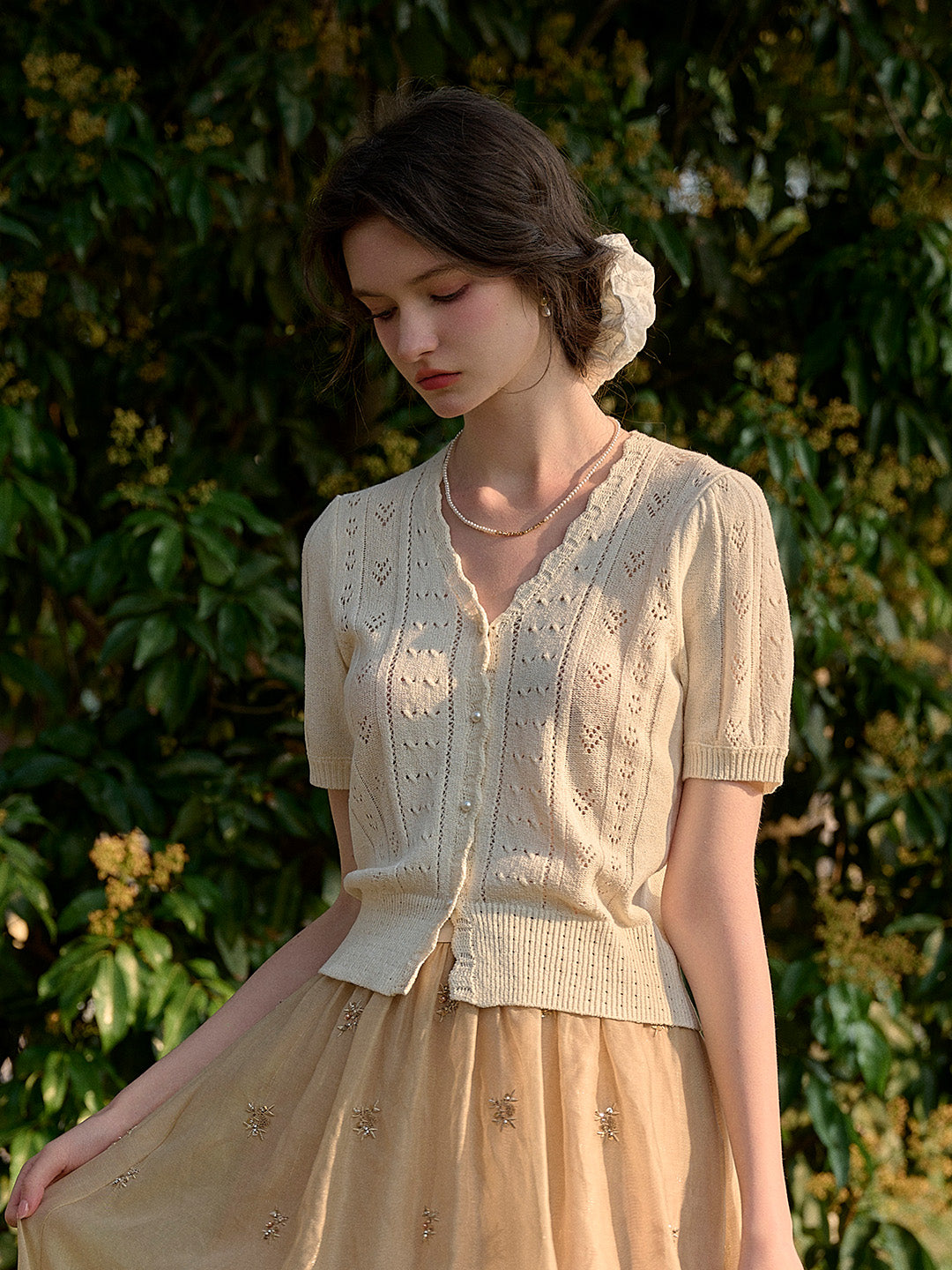 Amira Wave V-neck Cotton Knitted Cardigan