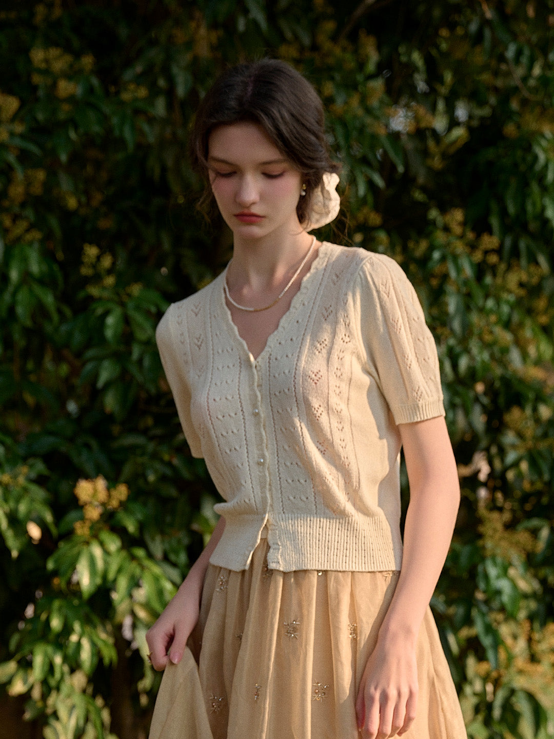 Amira Wave V-neck Cotton Knitted Cardigan