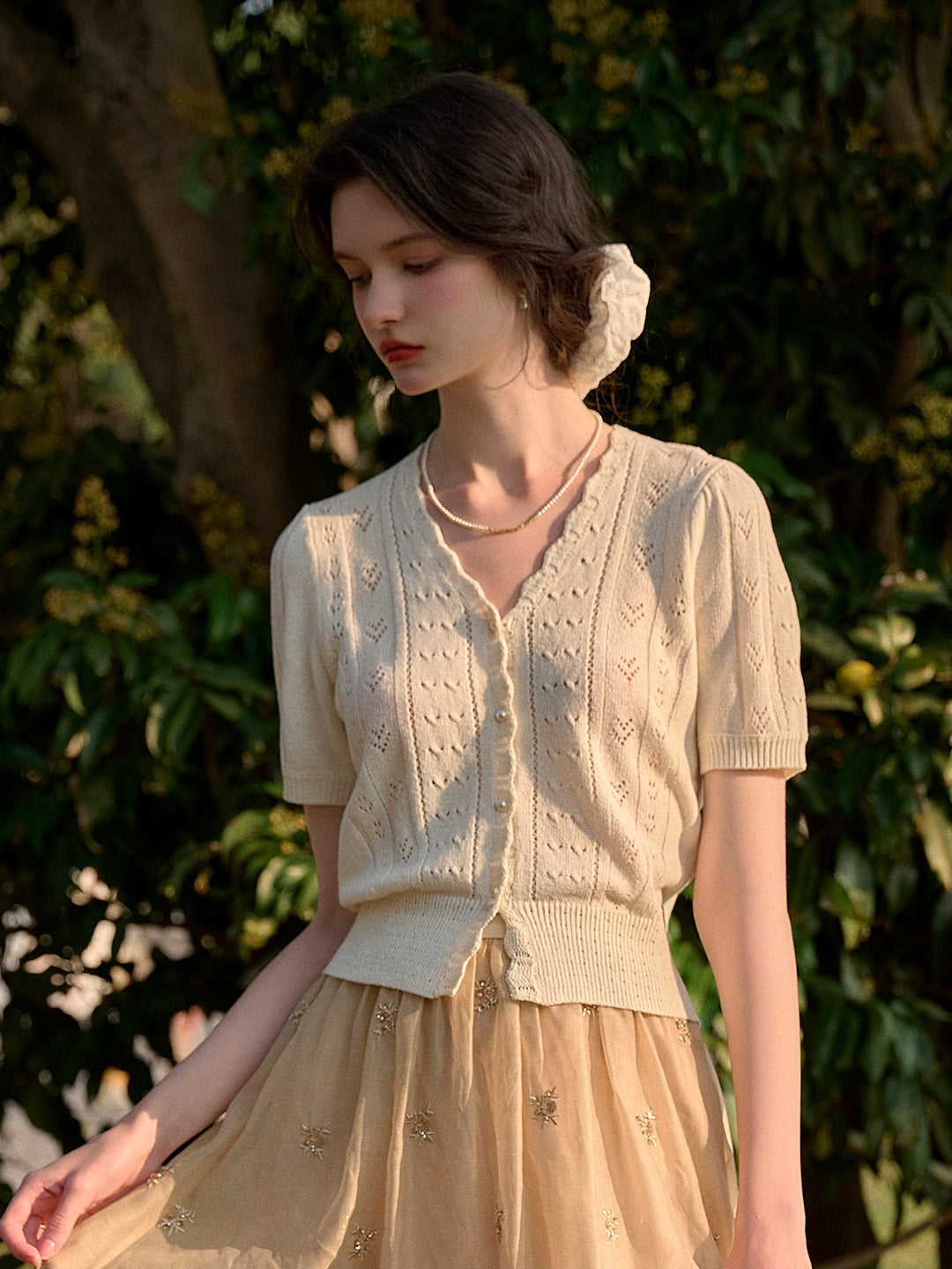 Amira Wave V-neck Cotton Knitted Cardigan