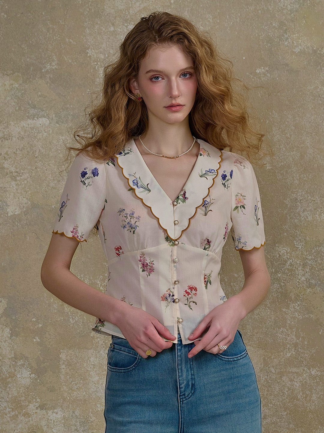 【Final Sale】Raven V-Neck Floral 100% Cotton Blouse
