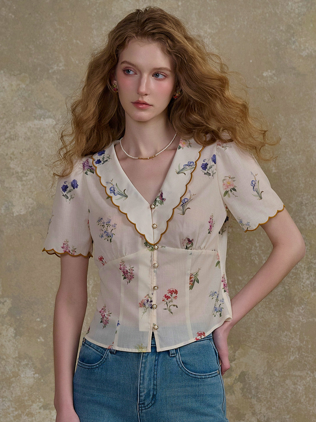 【Final Sale】Raven V-Neck Floral 100% Cotton Blouse