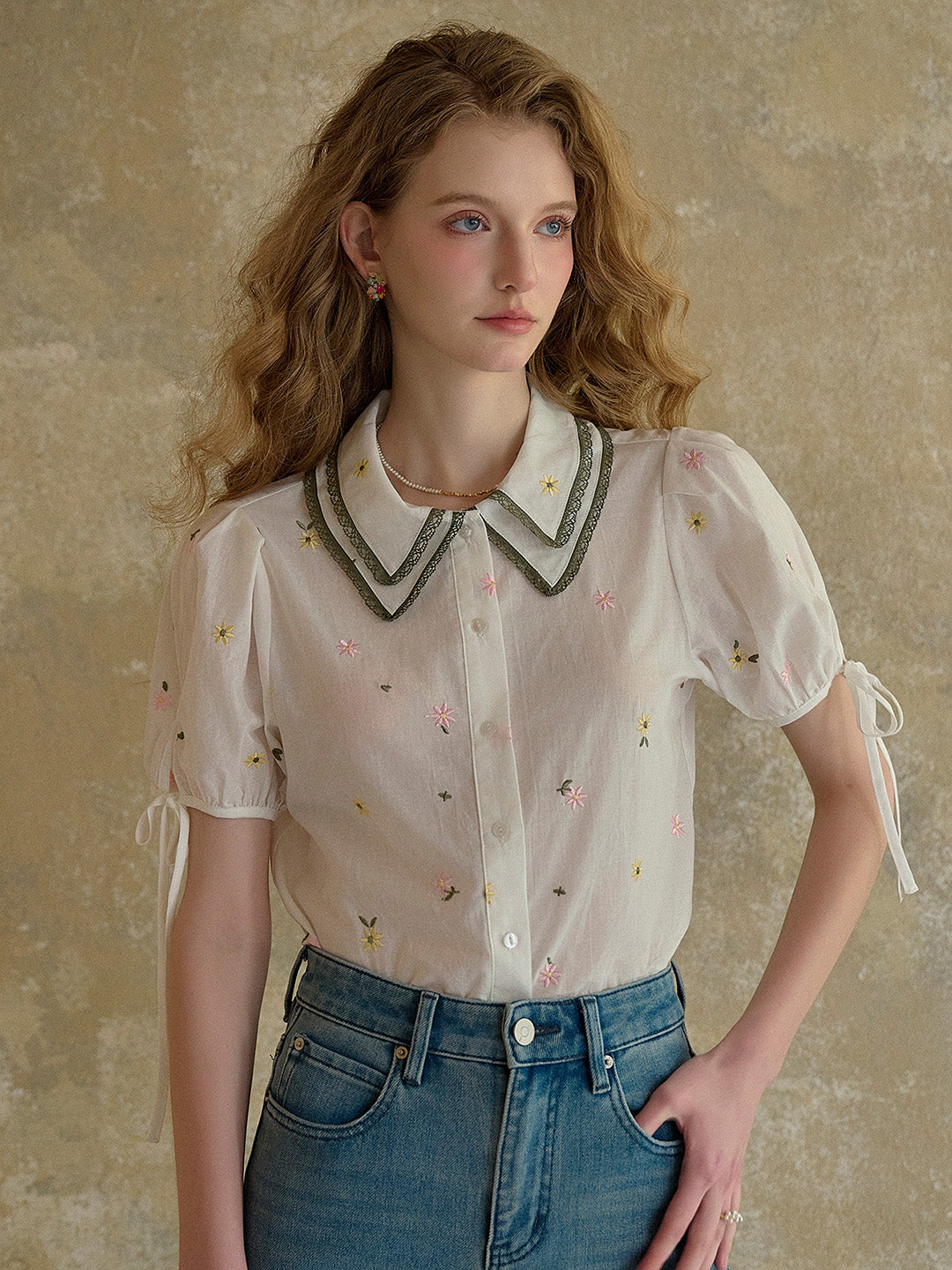 【Final Sale】Hazel Double Collar Floral 100% Cotton Blouse