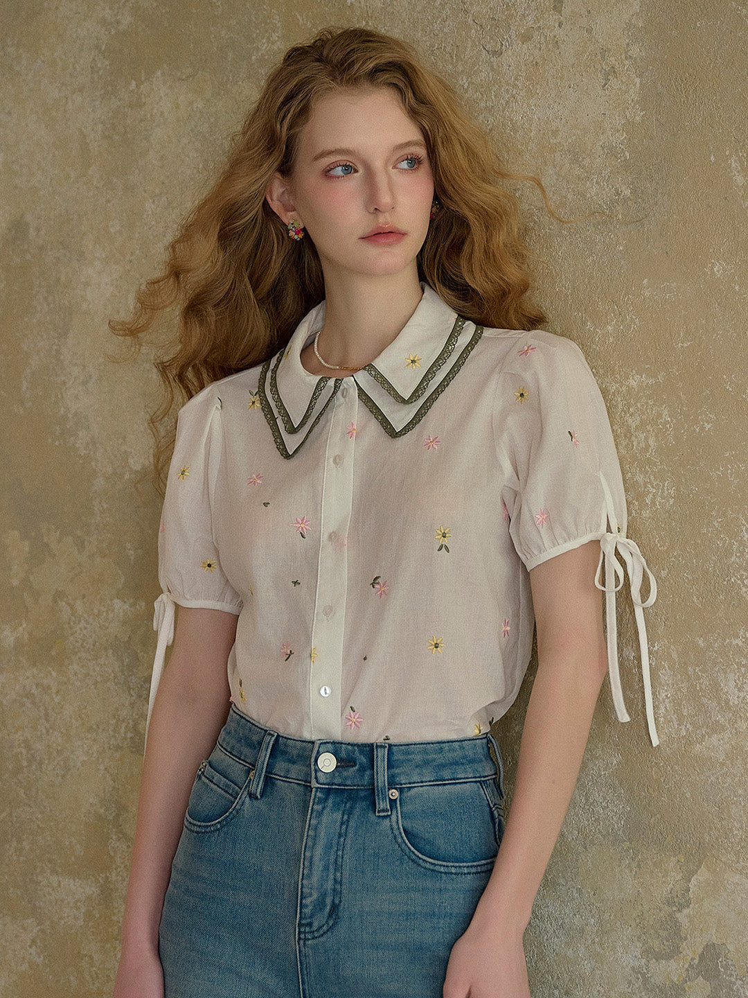 【Final Sale】Hazel Double Collar Floral 100% Cotton Blouse