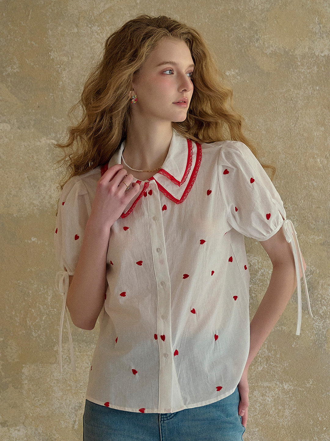 【Final Sale】Kelsey Double Collar Embroidery 100% Cotton Blouse