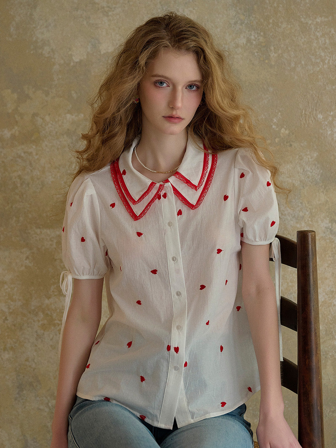 【Final Sale】Kelsey Double Collar Embroidery 100% Cotton Blouse