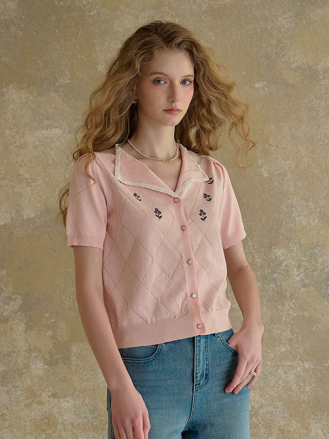【Final Sale】Naomi V-Neck Embroidery Knit Blouse