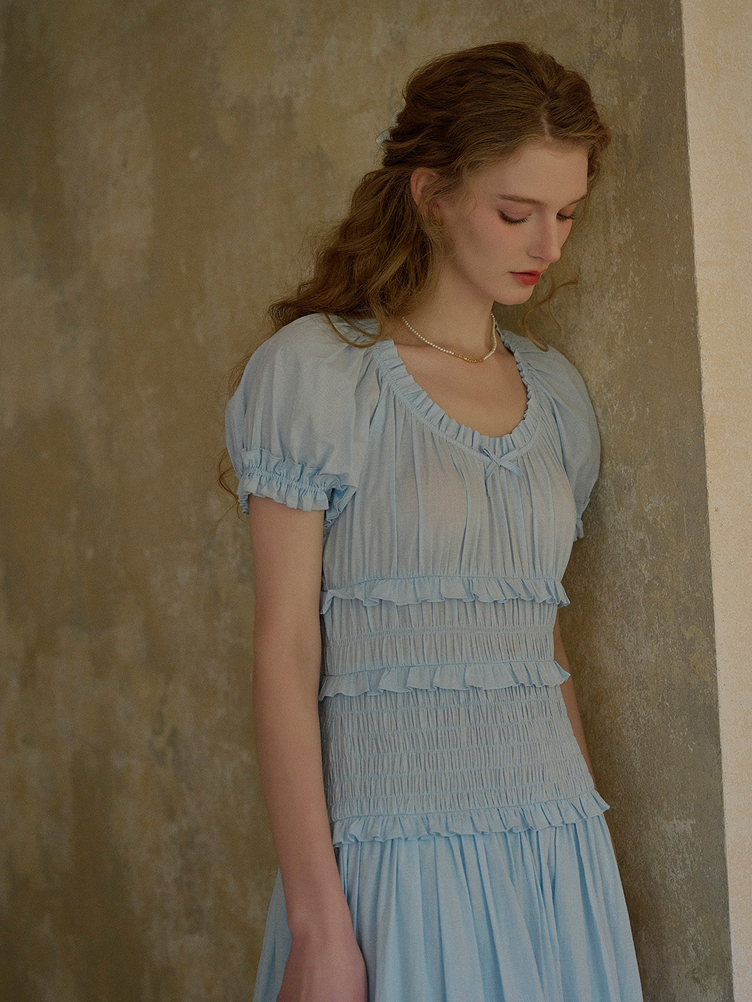 Elowen Round Neck Pleated 100% Cotton Dress