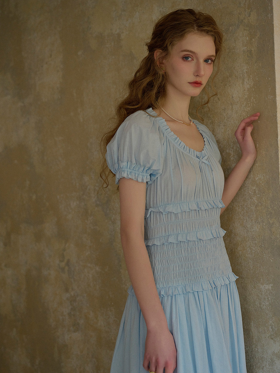 Elowen Round Neck Pleated 100% Cotton Dress