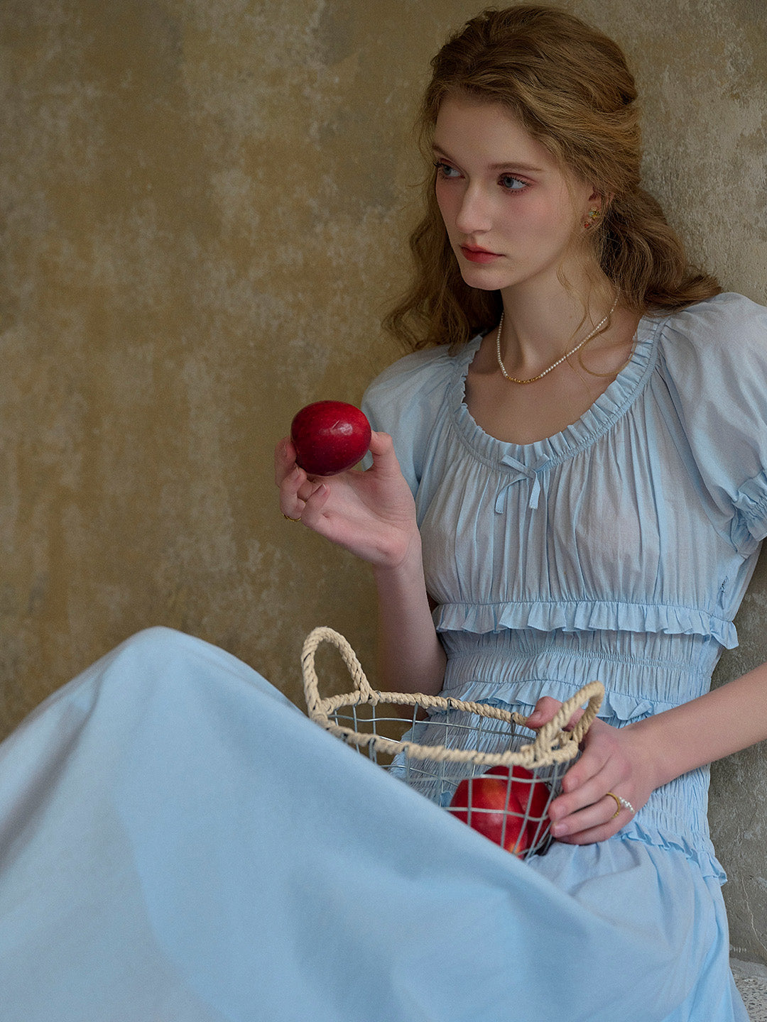 Elowen Round Neck Pleated 100% Cotton Dress