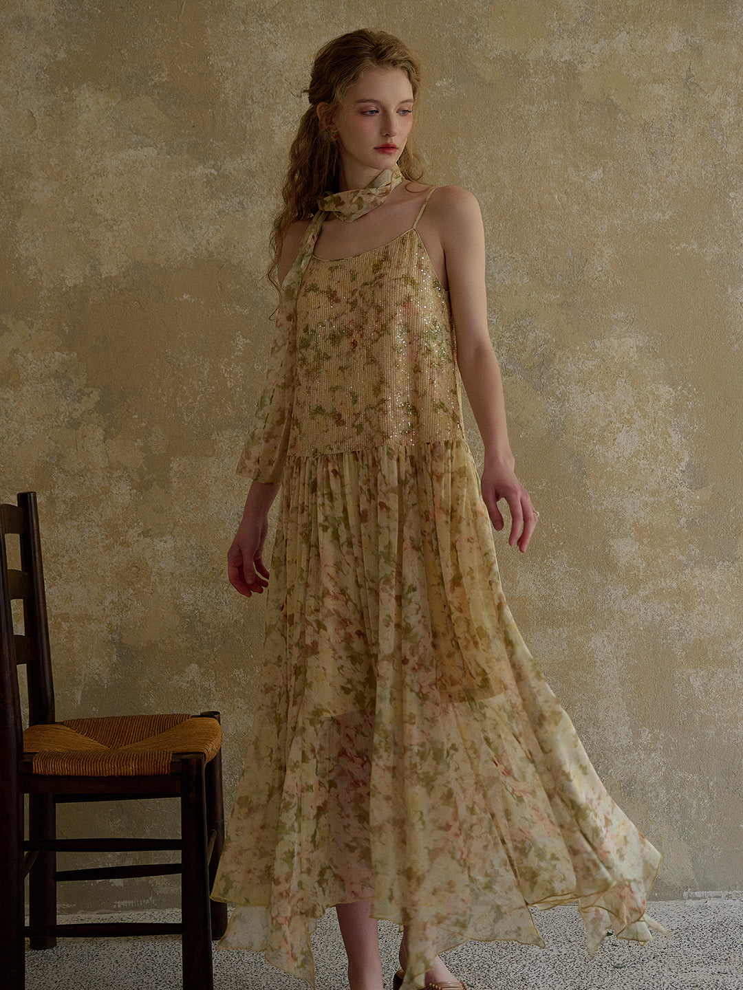 Ariadne Antique Floral Suspender Dress