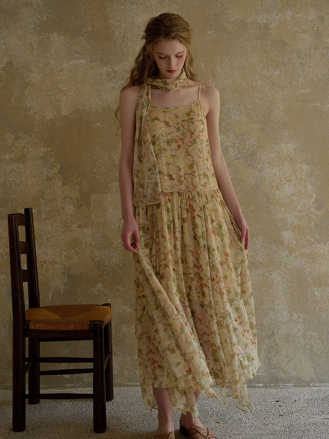 Ariadne Antique Floral Suspender Dress