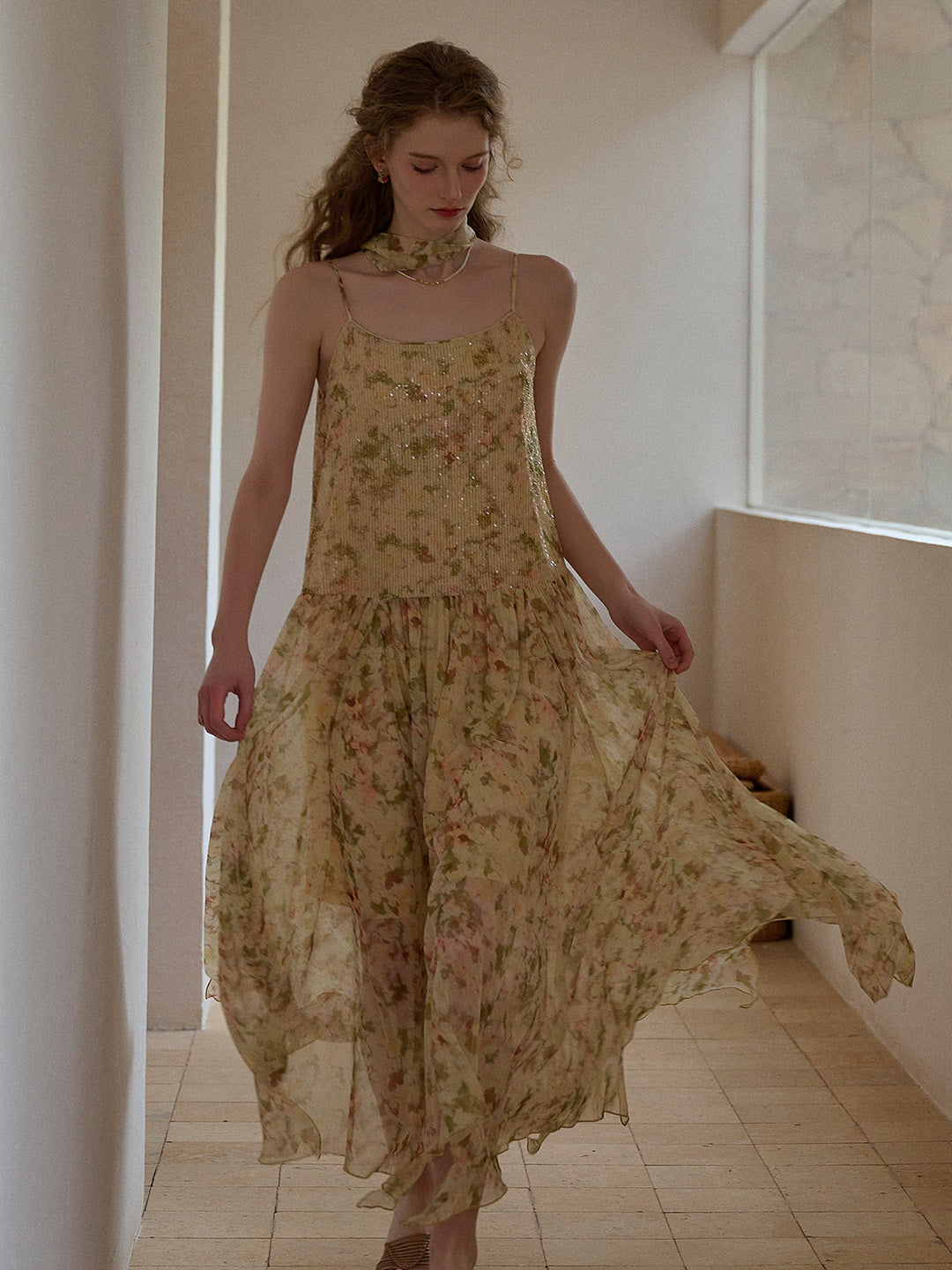 Ariadne Antique Floral Suspender Dress